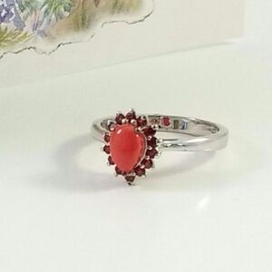 Mediterranean Coral and Mozambique Garnet Ring Size 7-1/2